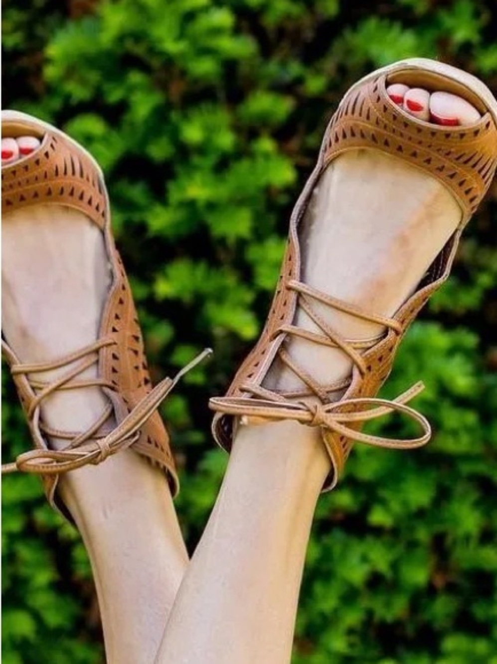 Jeffrey Campbell Rodillo Brown Laser-Cut Lace-Up Wedge Sandals